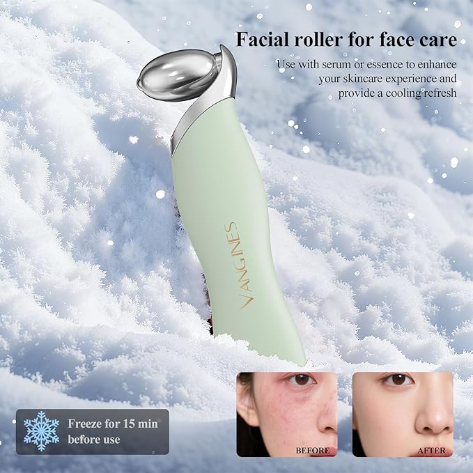 Vangines Ice Roller for Face & Eyes, Cooling Facial Roller with Blackhead Remover & 2 Silicone Brushes, Stainless Steel Face Roller for Puffiness, Pores & Deep Cleansing (Green)
