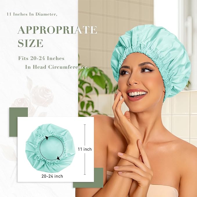 Edoneery Reusable Shower Caps for Women, Waterproof Long Hair Bonnet