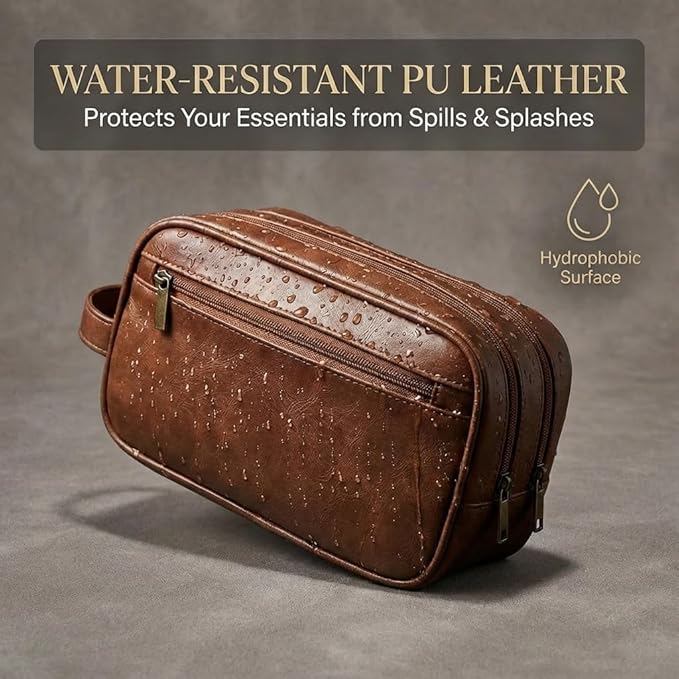 Men’s Toiletry Bag Travel Dopp Kit – double-deck Leather Water-Resistant Shaving Organizer Large Capacity, Double Compartments & Inner Pockets for Grooming, Bathroom & Gym Trip Toiletry Case(Black)