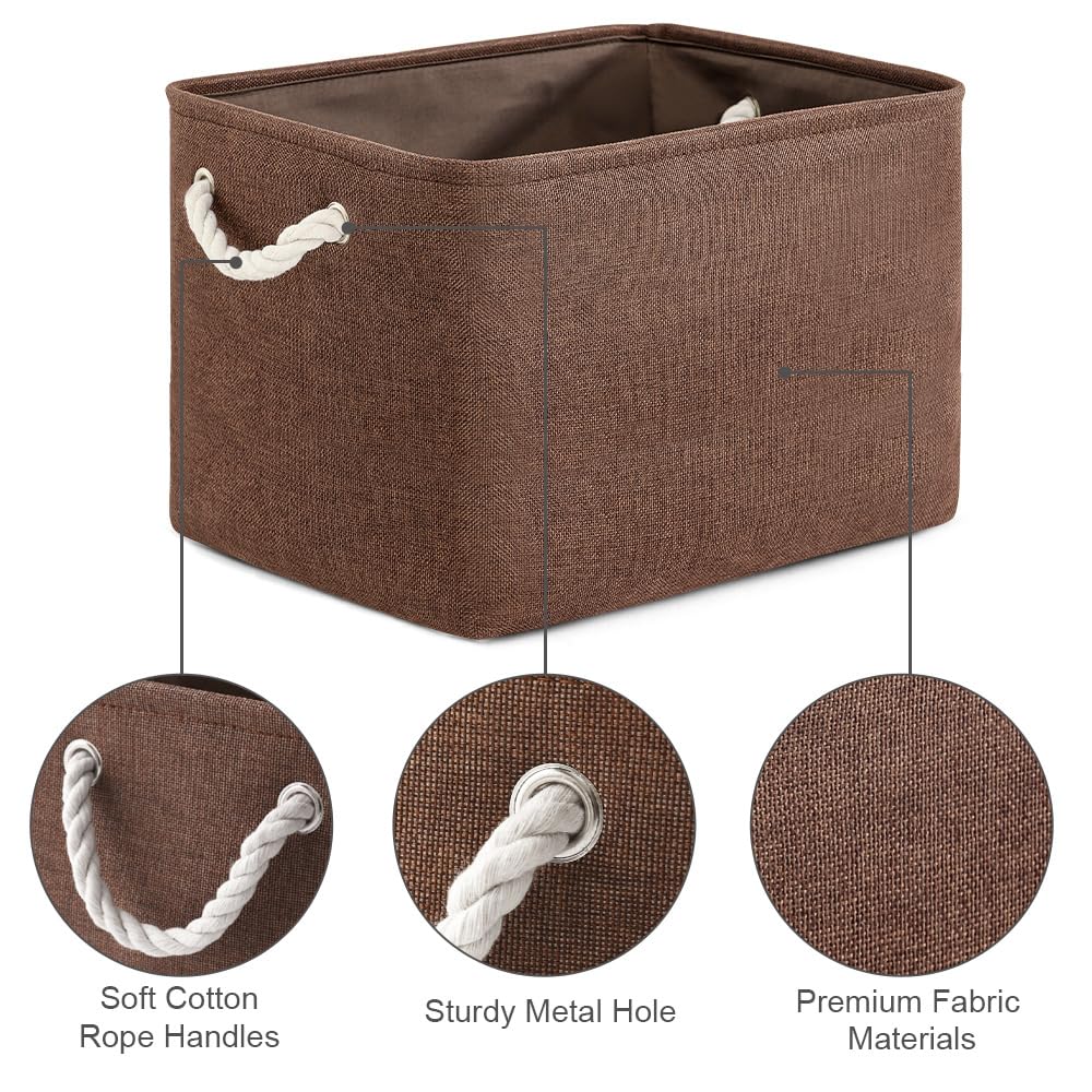 TheWarmHome Organization and Storage Basket for Shelves - 3 Pack 16x12x12 inch Fabric Storage Cubes, Cube Storage Bin for Organizing Closet Cloth Organizer Gift Toy (White & Brown)