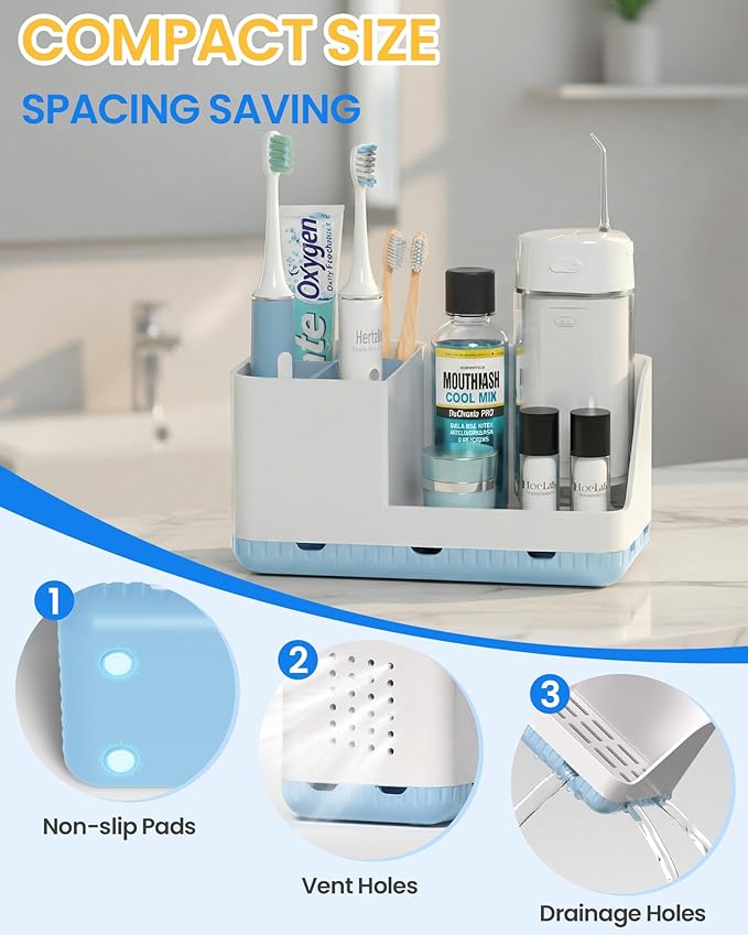 Homtalker Toothbrush Holders for Bathroom Counter - Detachable Bathroom Organizer and Storage Electric Toothbrush and Toothpaste Holder, Bathroom Decor Accessories for Countertop, Shower, Sink