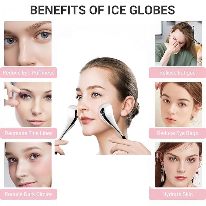 AOSHAWN Cooling Globes for Face and Eyes, Ice Globes for Facials, Stainless Steel Cryo Sticks for Women and Ladies, Skin Care Tools Spa Roller, Anti-Aging, Wrinkles and Puffiness Relief (White)