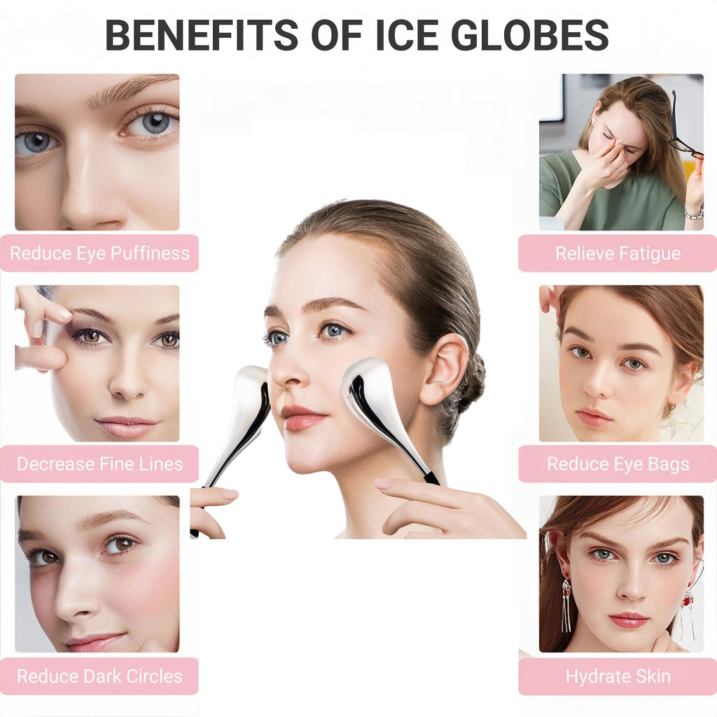 AOSHAWN Cooling Globes for Face and Eyes, Ice Globes for Facials, Stainless Steel Cryo Sticks for Women and Ladies, Skin Care Tools Spa Roller, Anti-Aging, Wrinkles and Puffiness Relief (White)