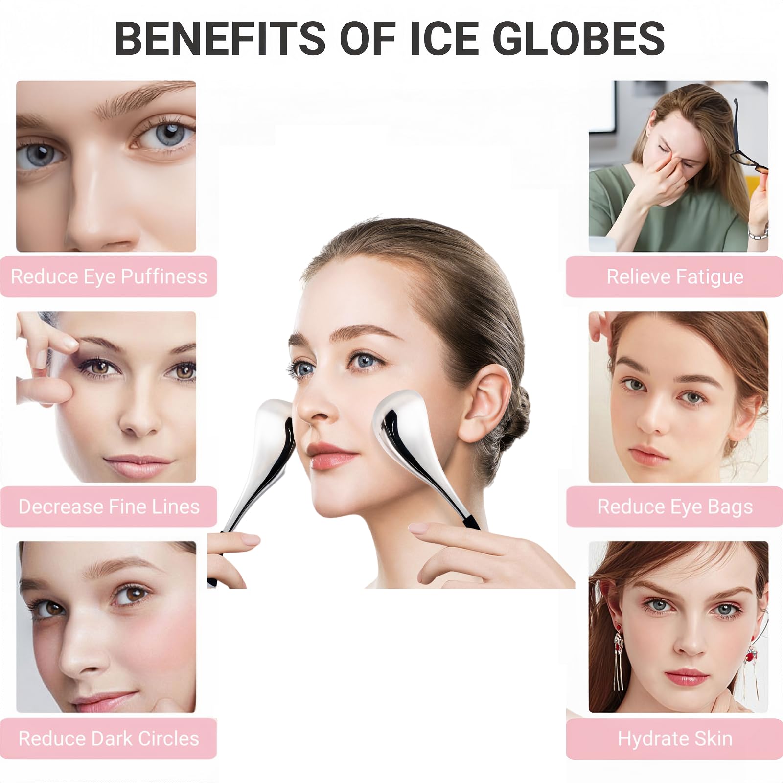 AOSHAWN Cooling Globes for Face and Eyes, Ice Globes for Facials, Stainless Steel Cryo Sticks for Women and Ladies, Skin Care Tools Spa Roller, Anti-Aging, Wrinkles and Puffiness Relief (White)