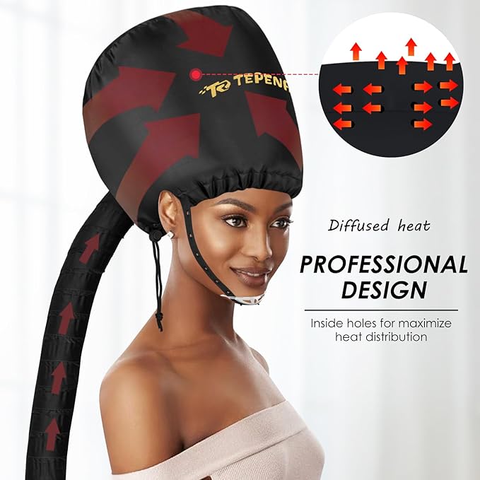 TEPENAR Bonnet Hair Dryer Attachment, Large - Black, Upgraded Soft Adjustable for Hand Held Hair Dryer, Fast Drying, Ideal for Natural Curly Textured Hair Care and Speeds Up Drying Time at Home