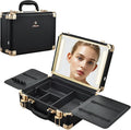 Faquenc Makeup Train Cases with Light Up Mirror 3 Color Setting, Lighted Makeup Case Organizer with Detachable Tray, Travel Makeup Box with Light for Make up Tools Storage (Black Moutain Shadow)