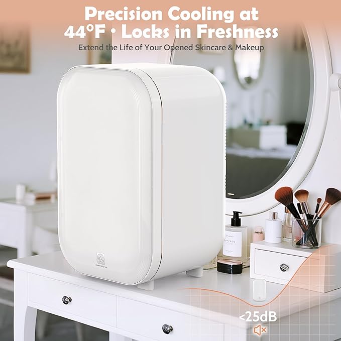 Kikihouse 22L Mini Skincare Fridge, Beauty Fridge for Cosmetic Storage, 44°F Intelligent Temperature Control, Personal Small Makeup Refrigerator for Bedroom, Dorm