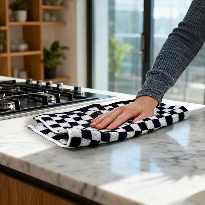 Jacquotha Wash Cloths Checkered 4 Pack (Black and White)