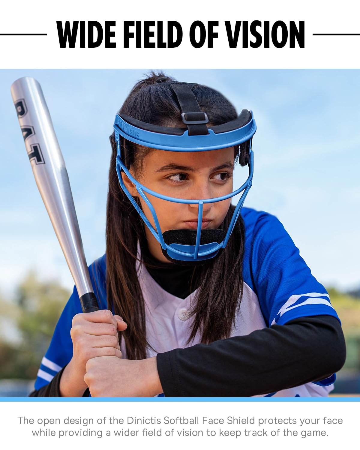 Dinictis Softball Face Mask, Lightweight, Comfortable, with Wide Field Vision, Durable and Safe Face Guards, Premium Protective Softball Fielder's Mask-Blue-Child(S)