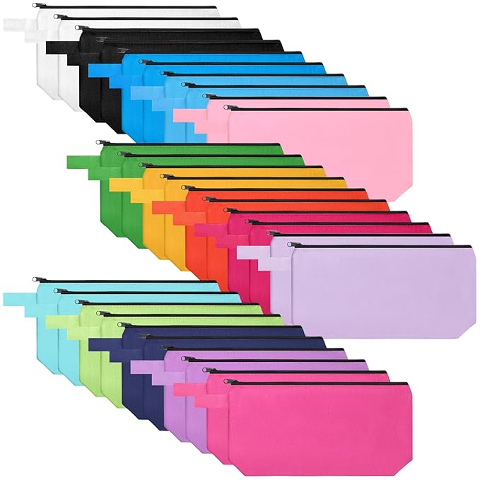 Saintrygo 30 Pcs Canvas Makeup Bags Bulk, Travel Cosmetic Zipper Pouch Blank DIY Multipurpose Toiletry Bag Hygiene Pouch for Women Purse Pencil Case (8.7 x 5 x 1.8 Inch,Novel)