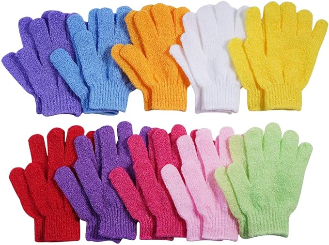 10 Pairs Exfoliating Gloves,Made of 100% Nylon,10 Colors Double Sided Exfoliating Gloves for Beauty Spa Massage Skin Shower Body Scrubber Bathing Accessories.