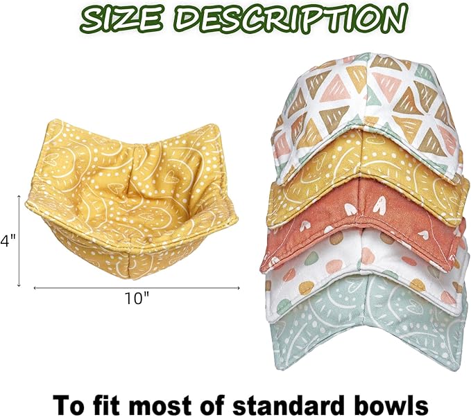 ROGITU Cotton Microwavable Bowl Cozy, Microwave-Safe Hot Bowl Holders, Soup bowl Cozy Hot Pads (Boho)