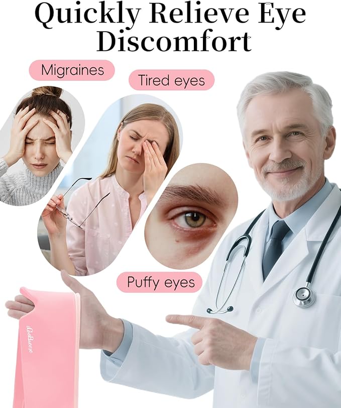 Cooling Eye Mask for Puffy Eyes, FSA Eligible HSA, Headache and Migraine Relief Gel Eye Mask, for Headache, Puffiness, Eye Strain, Reusable Face Ice Pack for Post-Surgery Care, Light Pink