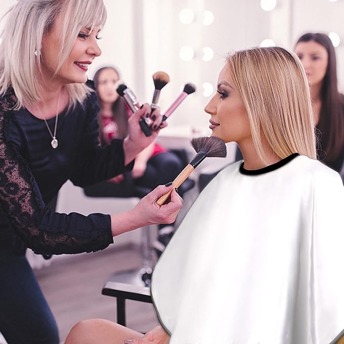 Short Barber Cape, Waterproof Nylon Salon Hair Cutting Cape, Makeup Artist Cape for Hair Dye, Comb-out, Styling, Shampoo (1, White)