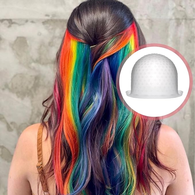 MBAIYO Punched Silicone Highlight Hair Cap with Needle, Professional Reusable Highlighting Poked Hole Cap for Color Hair Salon Hairdressing Dyeing Staining Tools for Women and Men (White)