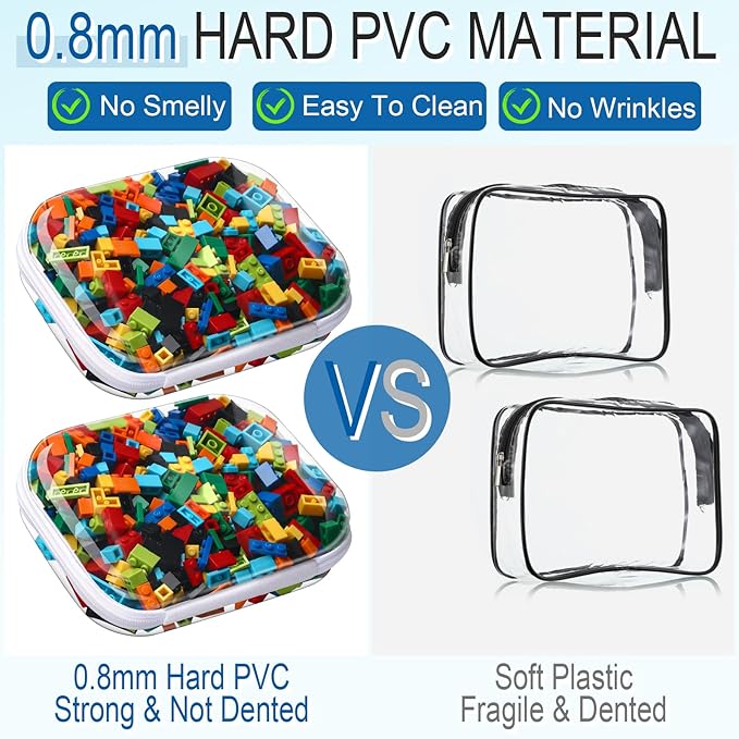 Sanwuta 6 Pcs Clear Hard Zipper Case Hard Plastic Zipper Pouches Makeup Bag Pencil Pouches Transparent Cases for Snacks Plastic Storage Organizer Box for Travel(Clear,7.87 x 5.9 x 2 Inch)