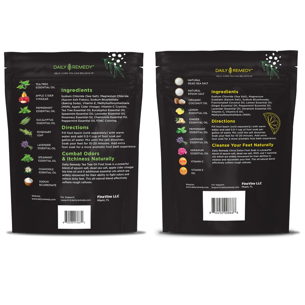 DAILY REMEDY EXTRA STRENGTH Tea Tree Oil & Citrus Detox Foot Soak Set - Made in USA - Soothes Sore Tired Feet, Athletes Foot, Stubborn Foot Odor, Softens Calluses & Refreshes & Detoxifies - Pack of 2