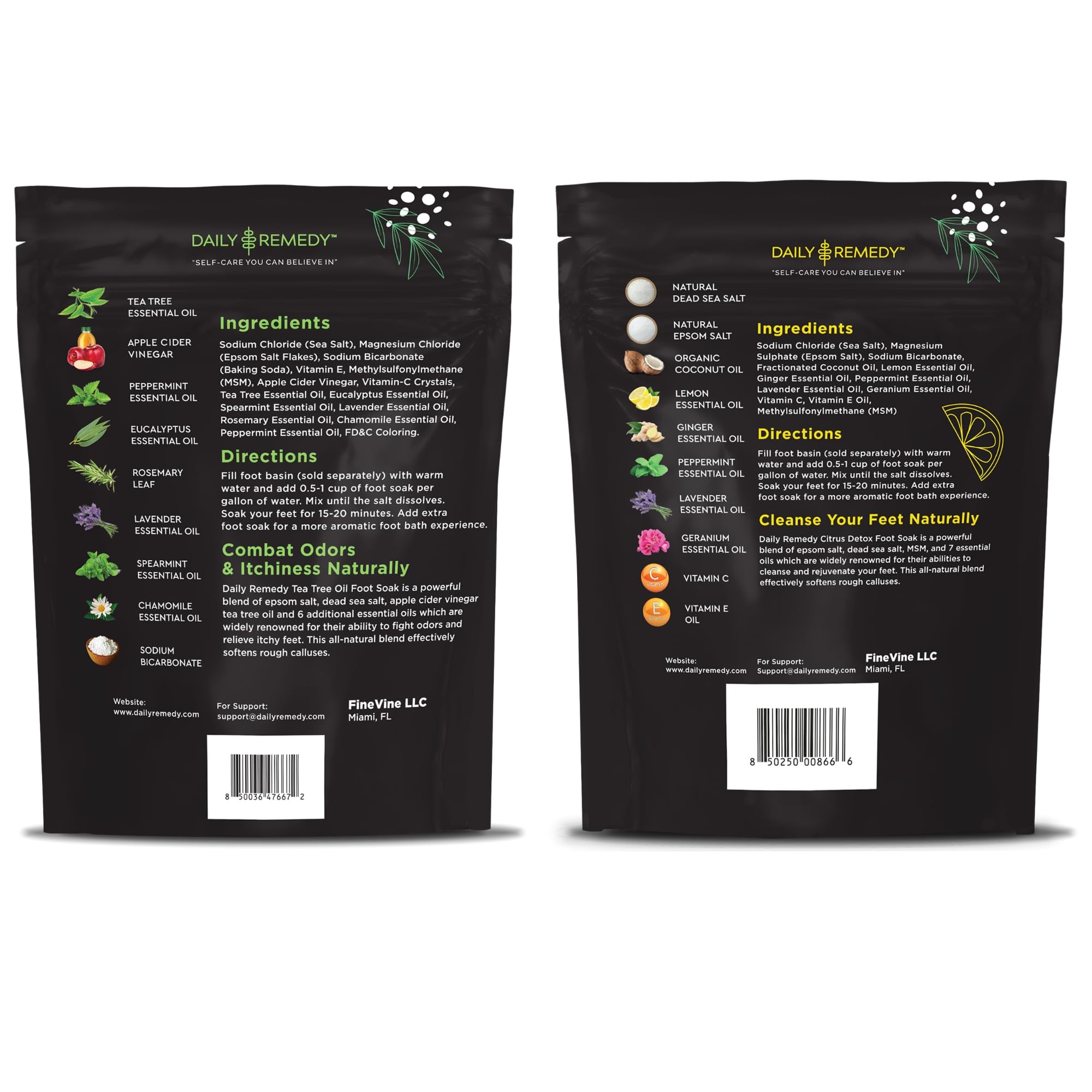 DAILY REMEDY EXTRA STRENGTH Tea Tree Oil & Citrus Detox Foot Soak Set - Made in USA - Soothes Sore Tired Feet, Athletes Foot, Stubborn Foot Odor, Softens Calluses & Refreshes & Detoxifies - Pack of 2