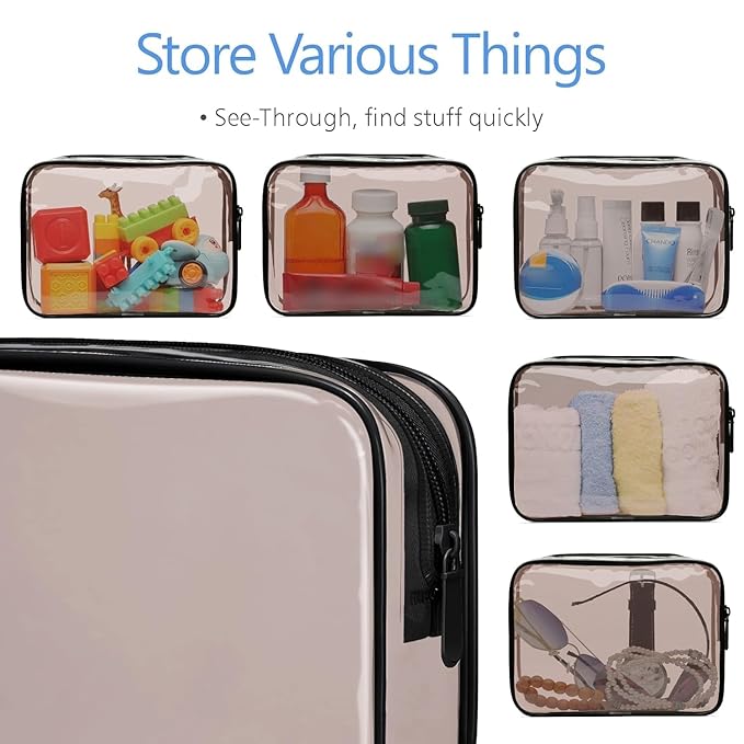 PACKISM Clear Makeup Bag Travel - TSA Approved Toiletry Bag, Black Brown