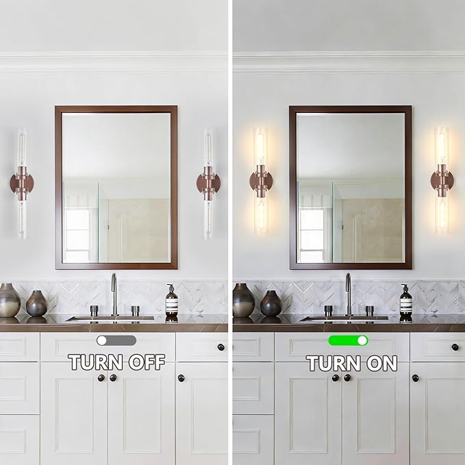 2 Light Bathroom Wall Sconces Set of 2,Modern Farmhouse Bronze Bathroom Light Fixture Over Mirror with Clear Glass Shade,Bathroom Vanity Light for Hallway Cabinet Bedroom Stairway Porch