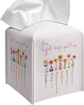 Grace Yonks Cute Tissue Box Cover Square - “God Says You are” Bible-Inspired Floral Design 5.2" PU Leather Holder for Vanity, Desk, or Bathroom Counter - Cube Case for Facial Tissues(020)