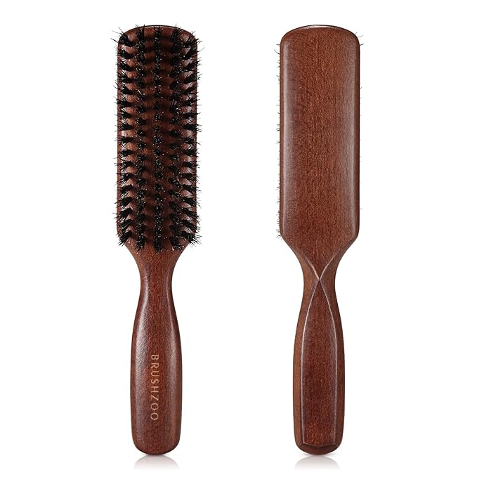 Hair Brush for Men Fine Straight Wavy Hair, Boar Bristle Hair Brush for Add Shine Improve Texture Reduce Frizz, Hairbrush for Beard Straightens Softens