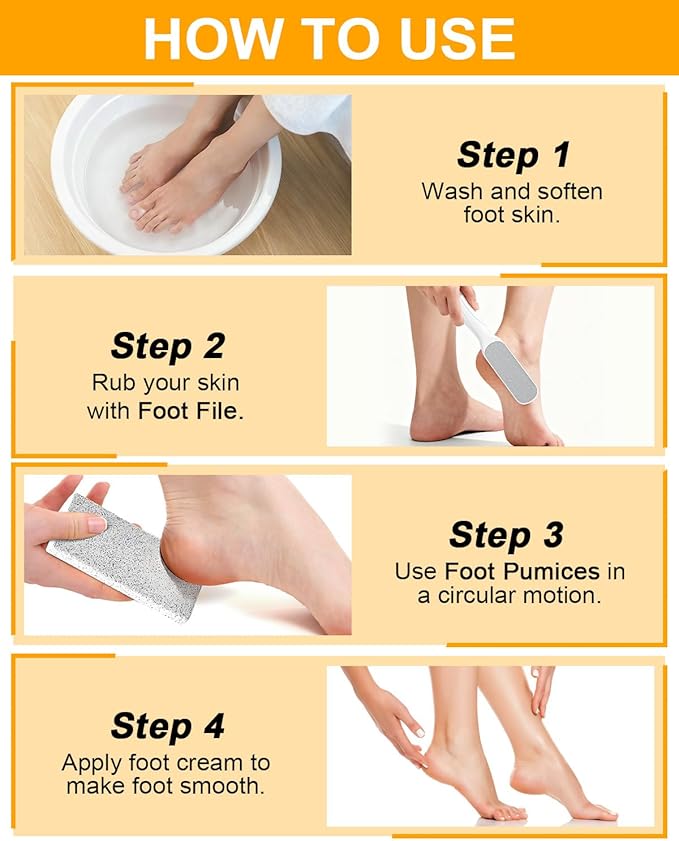 Foot Callus Remover for Feet: 4pcs Set Foot Scrubber for Women, Pedicure Tool for Smooth Cracked Heels & Dead Skin Care, Foot Grooming at Home