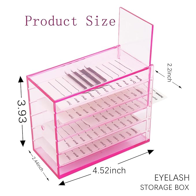 Mekupeu 5 Layer Makeup Organizer Storage Box Clear Eyelash Storage Box Eyelashes Grafting Eyelash Extension Tool (Pink)