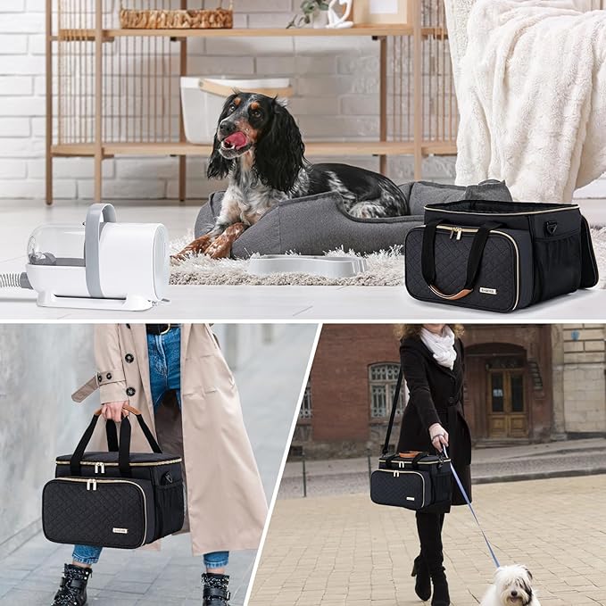 BABEYER Dog Grooming Vacuum Bag, Pet Grooming Kit Bag Perfect for Dog Hair Vacuum & Grooming Tool Kit Accessories- Black