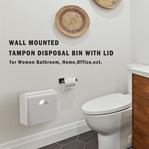 FAOEHN Sanitary Napkin Receptacle with Hygiene Disposal Bags and Trash Bag, 9.4x7.8x3.5 inches Stainless Steel Wall Mounted Feminine Hygiene Bin for Bathroom, Office (Silver)