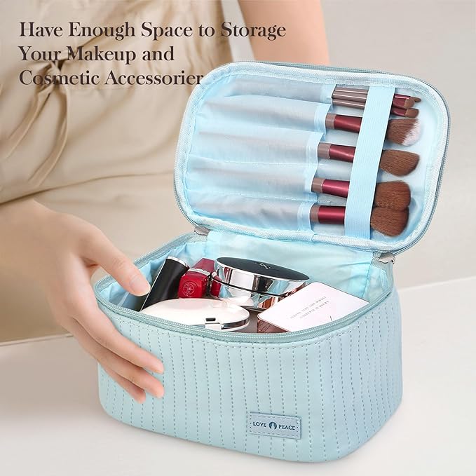 Yuilgdo Makeup Bag Travel Cosmetic Bag, Large Capacity Makeup Organizer Bag and Storage, Portable PU Leather Pouch Toiletry Bag Make up Organizer, Cosmetic Bags for Women