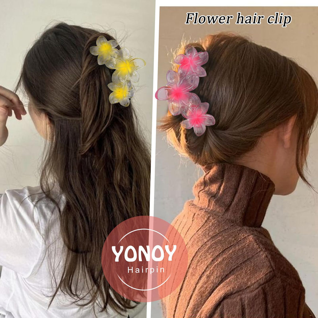 YONOY 6Pcs Flower Hair Clips for Women,Non-Slip Matte Flower Hair Clips for Women,Hawaiian Hair Flower Clip Large Plumeria Strong Hold Hair Claws Banana Cute Clip Beach Hair Accessories