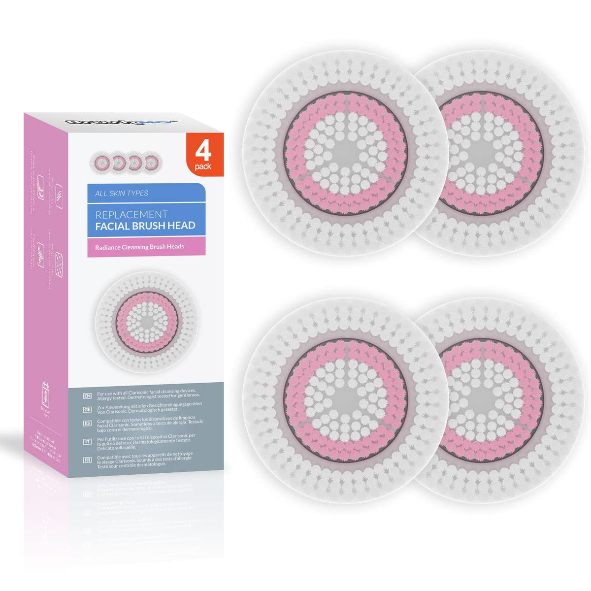 BRUSHMO Facial Cleansing Brush Head Replacements for Clarisonic, 4 Pack
