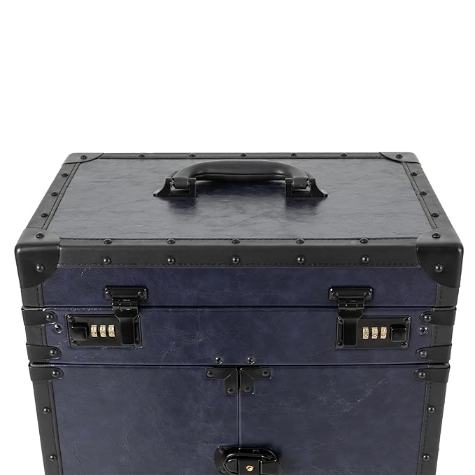 CNCEST Beauty Salon Luggage,Rolling Lockable Makeup Train Case Hairdressing Trolley Stylist Beauty Salon Cosmetic Luggage Travel Organizer Tool Box with Hair Dryer Holder(Dark Blue)