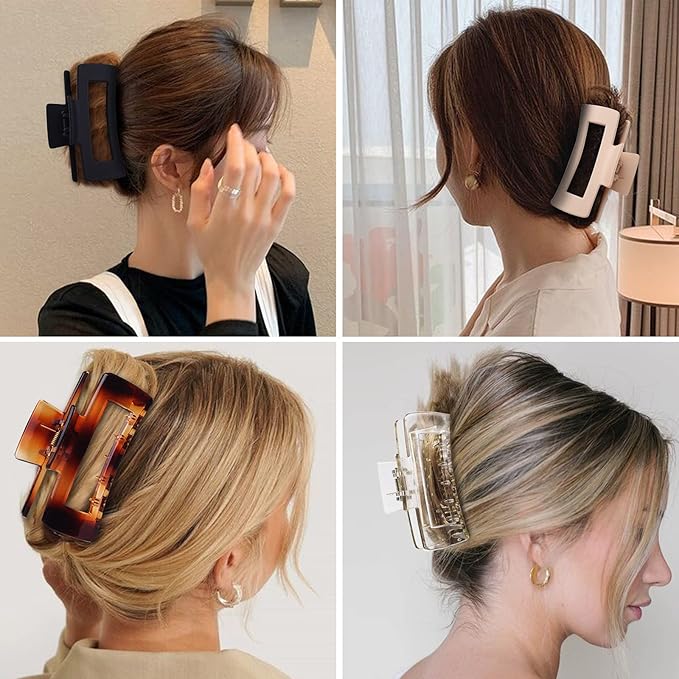 Sisiaipu 4.1 Inch Large Hair Accessories - 12 Pcs Big Square Jaw Clips for Thick Hair, Jumbo Bulk Clips for Women and Girls