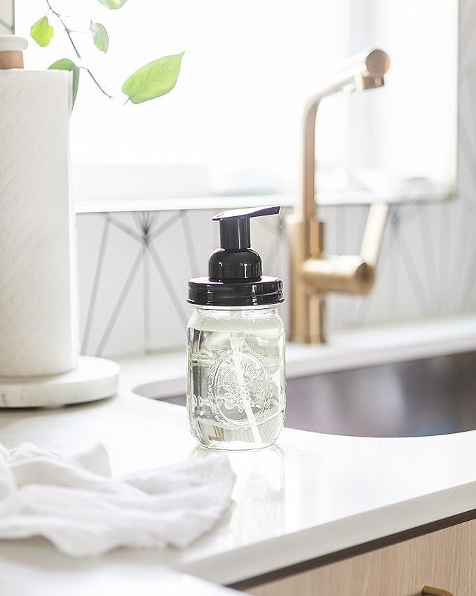 Jarmazing Products Mason Jar Foaming Soap Dispenser - Black - with 16 Ounce Ball Mason Jar - Two Pack!