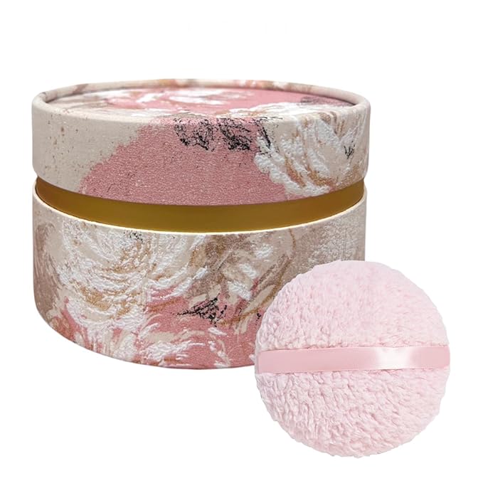 Qopoto Powder Puff and Container, Large 6'' Body Powder Puff for Dusting Powder, Women Powder Puff with Storage Jar for Bath, Body Powder Applicator and Oversize Powder Puffs (Charming Pink)