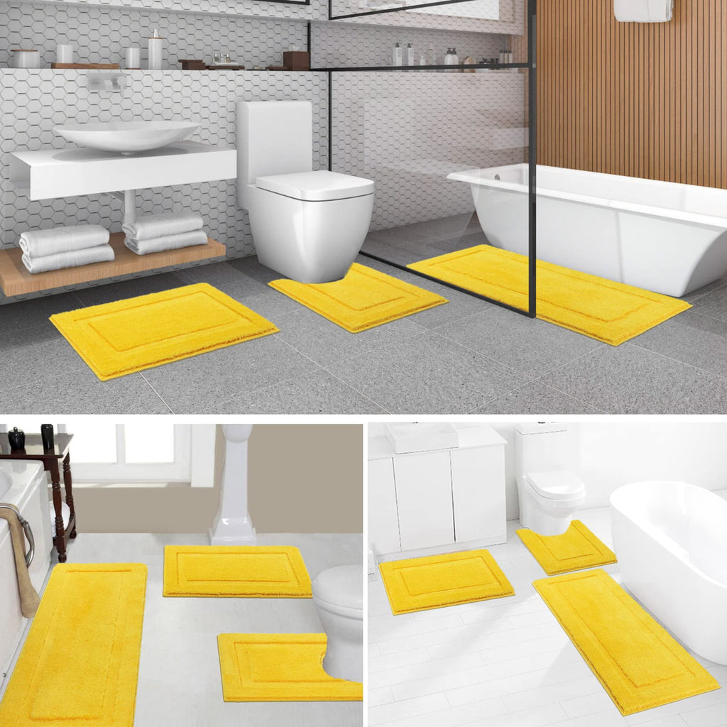 SHACOS Yellow Bathroom Rugs Sets 3 Piece Bath Mat U Shaped Toilet Rug