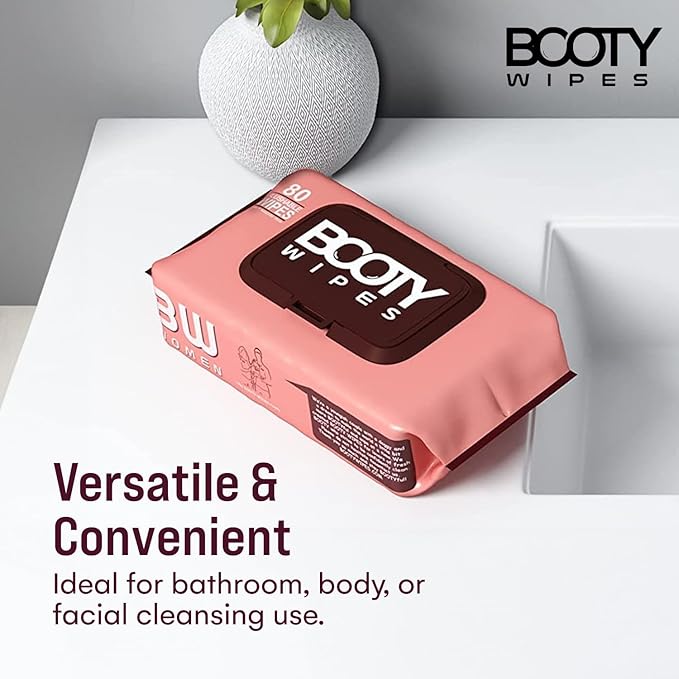 BOOTY WIPES Flushable Wipes for Women - 80-Count Wet Wipes for Adults - pH-Balanced Feminine Wet Tissue with Vitamin E and Aloe - Gentle Feminine Hygiene Body Cleansing Cloth - No Fragrance Large