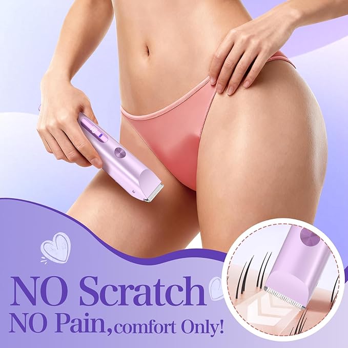 Bikini Trimmer for Women 2in1 High Power Epilators Hair Removal Waterproof Electric Razors Women's Electric Razor Pubic Hair Trimmer Shaver for Women for Ladies Pubic，Face， Underarms，Legs(Purple)