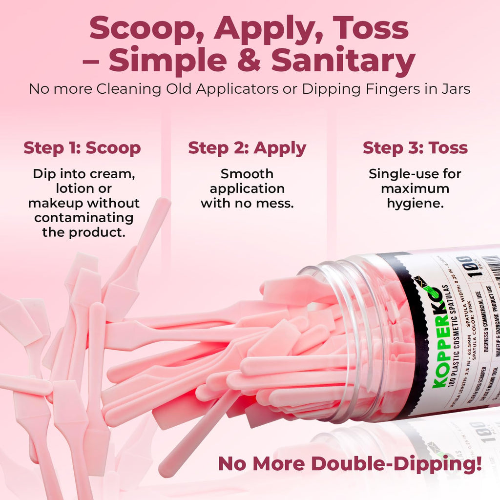 Kopperko Mini Face Cream Spatula (2.5", 500 Pack) - Small Lotion Spatula Tool for Skincare, Creams & Crafts | Skincare Applicator for Mixing, Cosmetic, Face Mask | Disposable Makeup Paddles | Pink