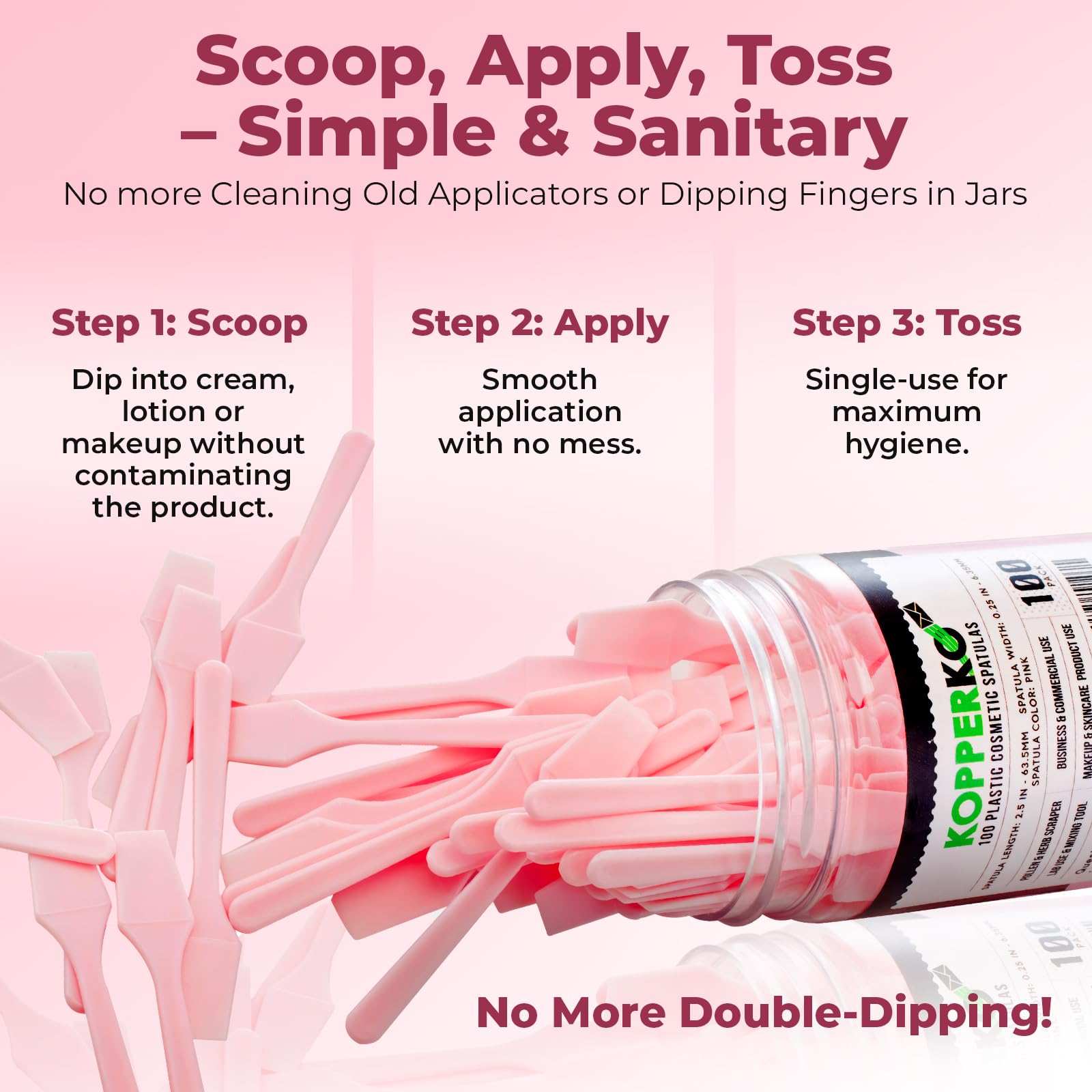 Kopperko Mini Face Cream Spatula (2.5", 500 Pack) - Small Lotion Spatula Tool for Skincare, Creams & Crafts | Skincare Applicator for Mixing, Cosmetic, Face Mask | Disposable Makeup Paddles | Pink
