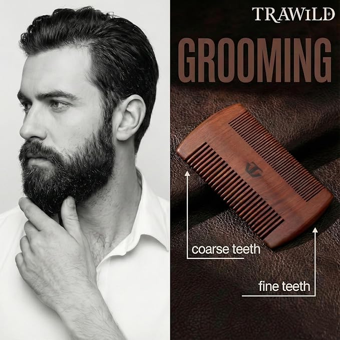 Sandalwood Beard Comb for Men with Mother of Pearl Inlay, Premium Grooming Wood & Wooden Comb for Beard and Mustache