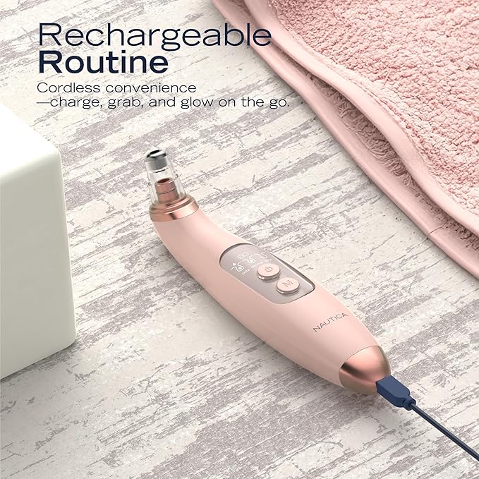 Nautica PC250 Blackhead Remover Tool, Rechargeable Vacuum Blackhead Remover for Face with 6 Heads, 3 Modes & LED Display for Deep Pore Cleansing