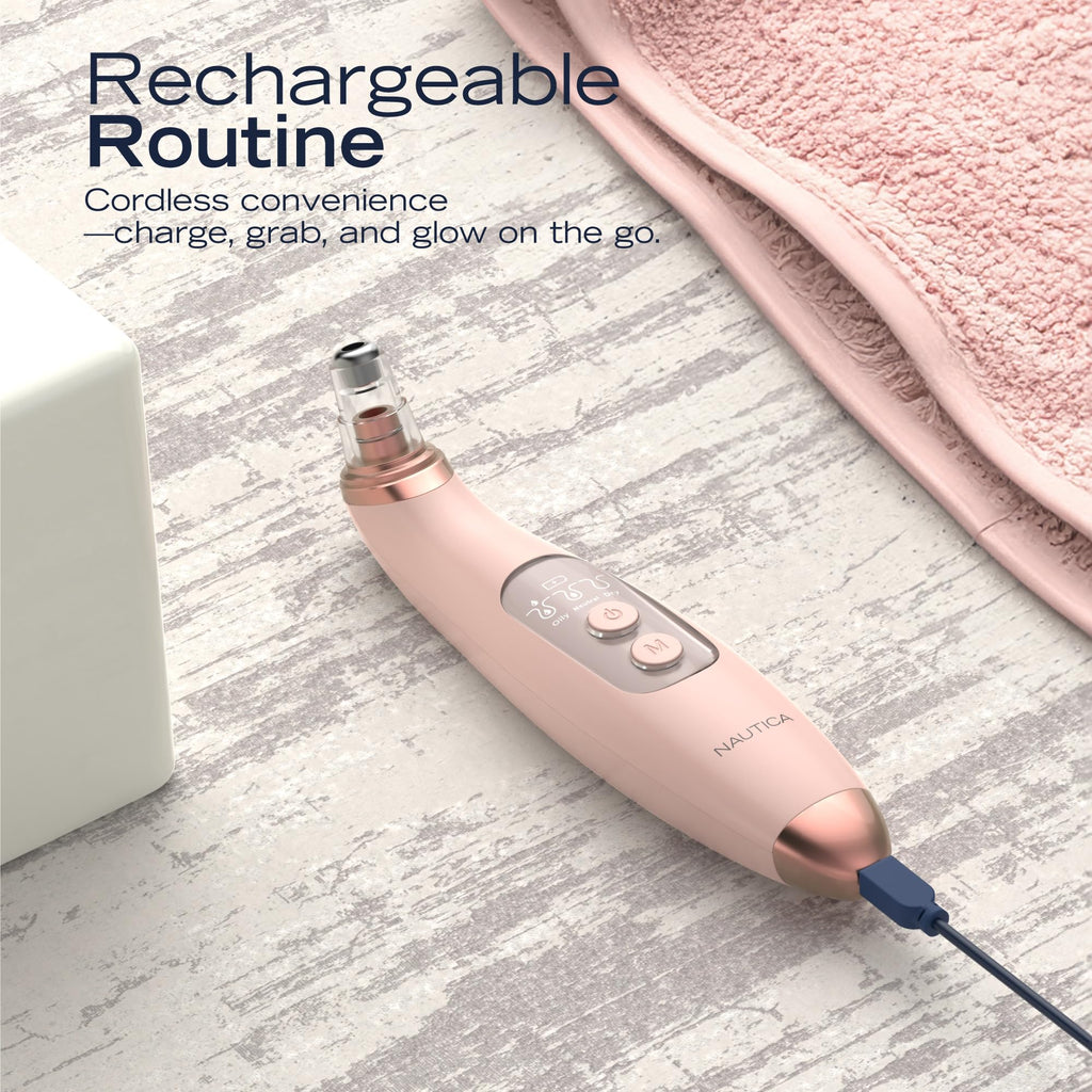 Nautica PC250 Blackhead Remover Tool, Rechargeable Vacuum Blackhead Remover for Face with 6 Heads, 3 Modes & LED Display for Deep Pore Cleansing