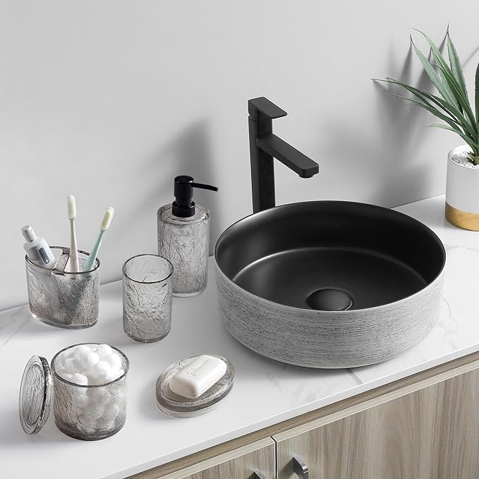 RQYIXI 6 PCS Resin Bathroom Accessories Set, Silver-Grey, Minimalist Luxury