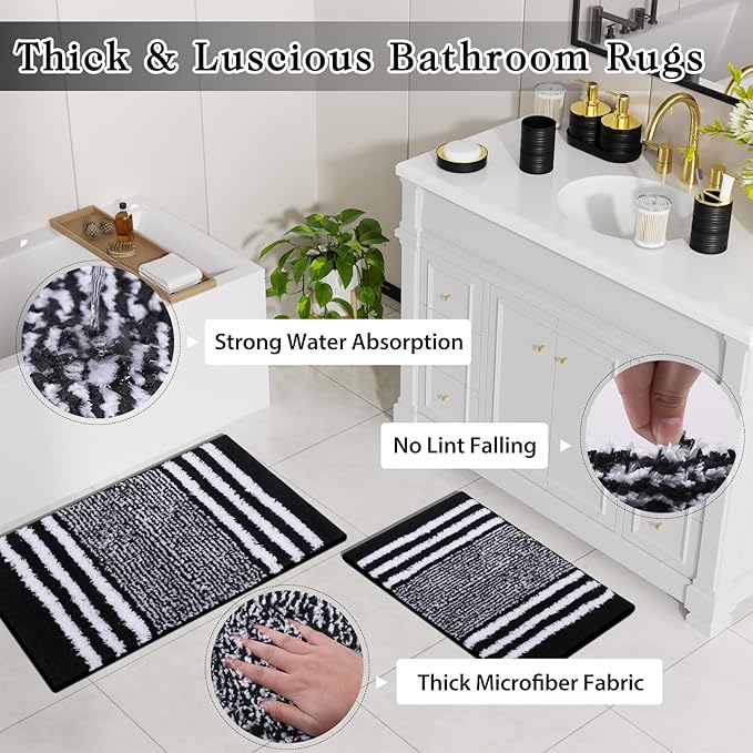 InnJoey Bathroom Set - Bathroom Sets with Shower Curtain and Rugs, 25PC Bathroom Accessory Set, Black Bathroom Accessories Set with Trash Can, Soap Dispensers