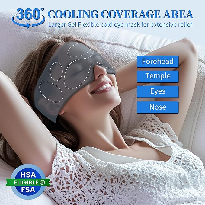 Cooling Gel Eye Mask Sleep: FSA -HSA Eligible, Cold Compress for Puffy Eyes & Migraine Relief - Reusable Gel Weighted Sleeping Mask for Dark Circles & After Surgery, Eye Care,Ice Pack for Eyes, Black