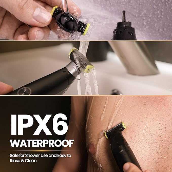 Electric Body Hair Trimmer & Beard Shaver for Men – Pubic & Groin Hair Ball Groomer – Skin-Safe for Sensitive Areas, Chest & Legs – Dual Blade Wet/Dry IPX6 Waterproof, Rechargeable with 3 Guide Combs