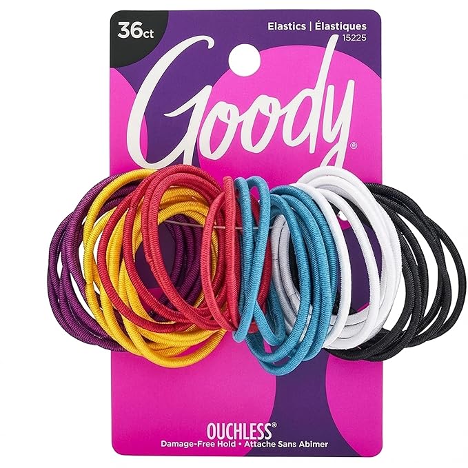 Goody Ouchless Hair Elastics 36-Count Brooke Assorted | No-Damage Ponytail Holders with Strong Tangle-Free Grip | Soft No-Pull Hair Ties for Fine to Medium Hair for Women & Men